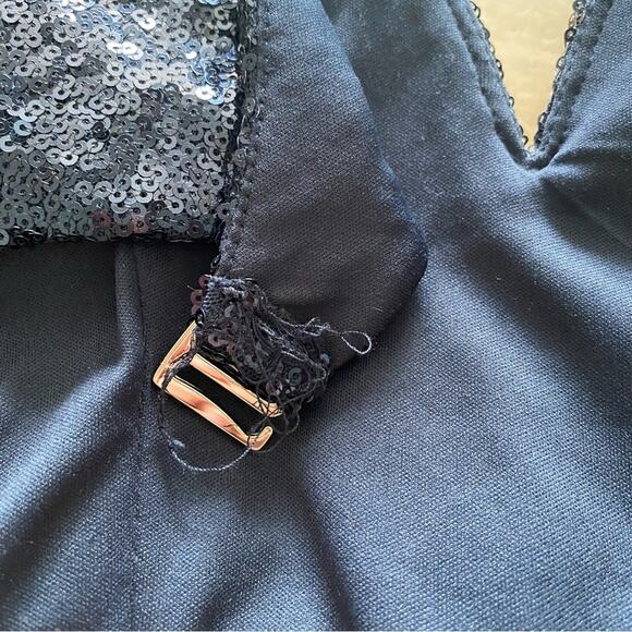 Navy Sequins Deep V Neck Open Back Formal Mini Dress P - Picture 12 of 13